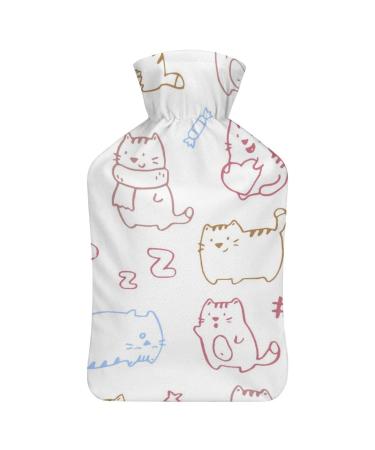 White Cat Hot Water Bottle With Cover Plush Bed Bottle Hand Warmer For Adults And Children 26.5X15.3cm