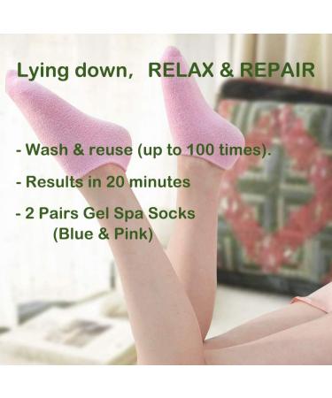 2 Pairs Soft Gel Spa Moisturizing Socks for Repairing Dry Cracked Feet - Blue & Pink - Buy Online on GoSupps.com