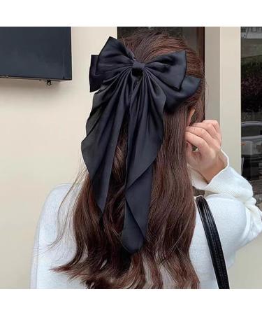 ZSPERKLA Silky Satin Hair Bow Clips Black Bowknot Hair Clip Long Tail French Hair Bow Barrettes Clips for Women Girls Hair Accessories - Buy Online on GoSupps.com