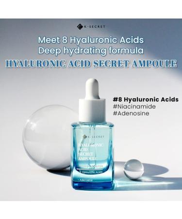 KSECRET Hyaluronic Acid Ampoule | Korean Skincare | 8 Types Hyaluronic Acid & Niacinamide for All Skin Types | 30ml Hydration from Sea Water - Buy Online on GoSupps.com
