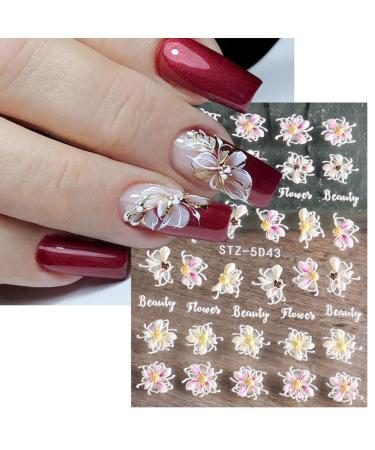 Flower Nail Art Stickers Acrylic 5D Hollow Exquisite Pattern Nail Decals Nails Art Supplies Gradient Pink White Floral Lace Manicure Nail Art Decoration Self-Adhesive Nails for Women Girls(4 Sheets) A2 Flower - Buy Online on GoSupps.com