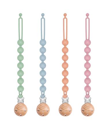 CLdy pacifier chain made of silicone 2-in-1 pacifier holder and bite ring toy in one-piece design pacifier strap for babies girls and boys BPA-free 4 Pack (blue+green+pink+orange) blue/green/pink/orange