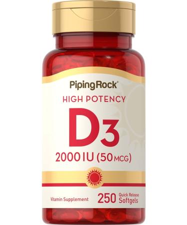 Piping Rock Vitamin D3 2000 IU | 250 Softgels | High Potency Supplement | Non-GMO Gluten Free