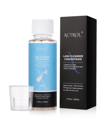 Eyelash Cleanser Concentrate 100ml Milk Professional Lash Extensions Shampoo Natural Foaming Cleanser DIY Paraben & Sulfate Free Non-lrritating Wash for Extensions Lashes with Salon Home Care-Makes 60ml Bottles Eyelash Shampoo Milk 100ml