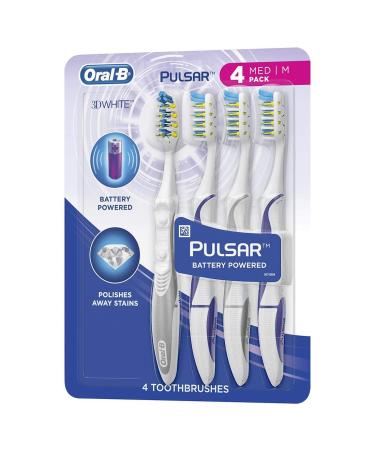Oral-B Pulsar Vibrating Bristles Toothbrush, Medium, 4 Pack (Colors May Vary) 4 Count (Pack of 1) - Buy Online on GoSupps.com