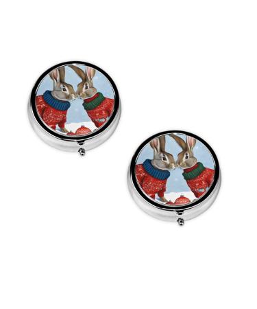 (Bunny Rabbit) Round Pill Box 3 Compartment Pill Box Mini Decorative Pocket Purse Portable Travel Medicine Tablet Vitamin Holder Organizer Pill Case