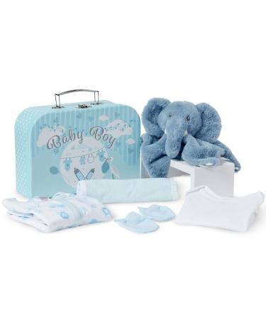 Baby Box Shop New Born Baby Boy Gift Set - 7 Gifts for Baby Boys with New Born Baby Essentials - Baby Boy Gifts Newborn Keepsake Baby Hamper Baby Shower Gifts Baby Boy Hamper Baby Gift Set - Blue M Blue