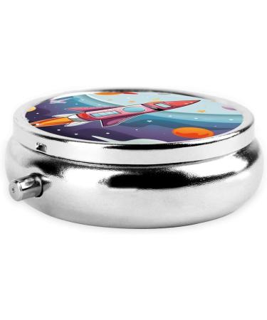 Buy Cartoon Rocket & Universe Portable Metal Pill Box - Round Mini 3-Compartment Hinged Design Perfect for Travel - Small Pills Organizer - Buy Online on GoSupps.com