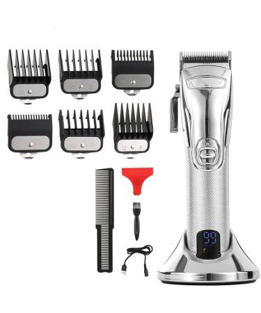 Professional Hair Clipper Professional Hair Clipper for Barber Hair Trimmer for Men Personal Care Shaver LCD Rechargeable Electric Clippers Hair Salon(Silver)