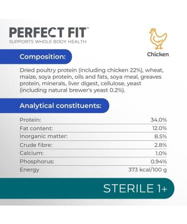 Perfect Fit Sterile Adult 1+ Complete Dry Cat Food for Adult Cats Aged 1+ Years Rich in Chicken 3 Bags (2.8 kg) Adult Sterile Chicken 2.8 kg (Pack of 3) - Buy Online on GoSupps.com