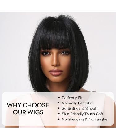 AWEE Black Short Bob Wig with Bangs - 10 Inch Natural Straight Synthetic Hair for Daily Wear and Cosplay - Buy Online on GoSupps.com
