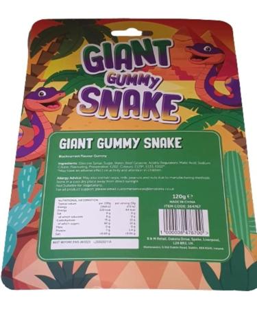 Giant Snake Gummy Jelly Novelty Sweets Gummies Flavoured Jellies Blackcurrant Flavour Gummy 120g (Giant Snake) - Buy Online on GoSupps.com