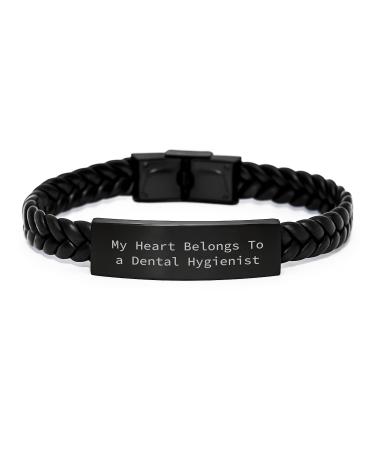 Funny Gifts from Men to Women Dental Hygienist Interlaced Leather Bracelet 'My Heart Belongs To A Dental Hygienist' Quote Christmas Memorable Presents