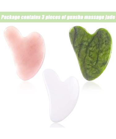 Gua Sha Heart Shape Set - 3 Pieces: Jade Rose Quartz & White Jade Face Massage Tools for Spa & Body Care - Buy Online on GoSupps.com