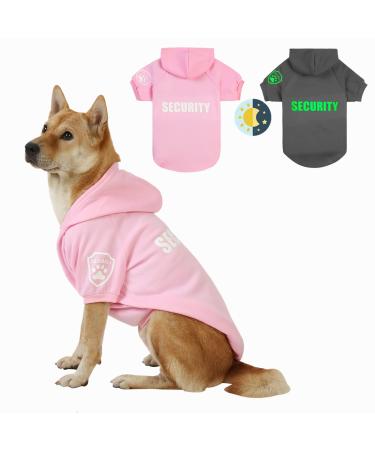Dog Security Hoodie with Glow-in-The-Dark Prints DAJIDALI Dog Clothes Apparel Winter Sweatshirt Warm Sweater Jacket Coat Hoodie for Small Medium Large Dog Cat (27" Chest, Pink) 27" Chest Pink