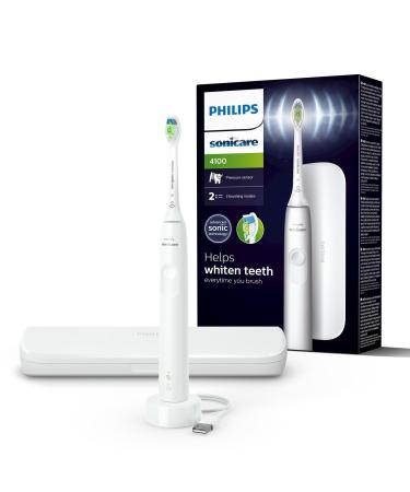 Philips Sonicare 4100 - Philips Sonicare Electric Toothbrush for Adults with 1 x Philips W2 Optimal White Sonic Brush Head in White Slim Travel Case and USB Charger (Model HX3683/33)