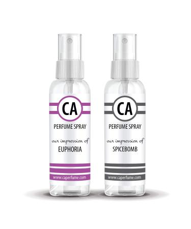 CA Perfume Impression of (Euphoria + Spicebomb) Travel Size Sample Fragrance Refillable Atomizer Long Lasting Eau de Parfum (Cologne) Sprayer / 2 Fl Oz/ 60 ml