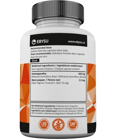 EBYSU Ashwagandha Supplement (120 Capsules) Ashwagandha with Black Pepper Extract Traditionally Used in Ayurveda Ashwagandha Capsule for Nervine Tonic Sleep Aid & Memory Enhancement 650mg - Buy Online on GoSupps.com