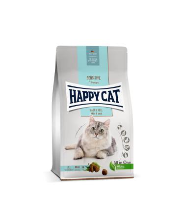 Happy Cat 70601 - Sensitive skin & fur - Cat dry food with chicken for skin -sensitive cats and cats - 4 kg content skin & fur 4 kg (1 Pack)
