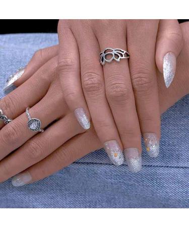 Sethexy Short Oval False Fingernails - Sparkle Clear Star Complete Cover Acrylic Glossy Press-On Nail Tips for Women & Girls - Buy Online on GoSupps.com