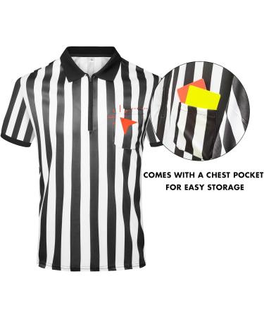 Redgino Men's & Women's Black & White Striped Referee Shirt Short Sleeve Football & Basketball Jersey Costume | Perfect for Halloween & Sports Events - Buy Online on GoSupps.com