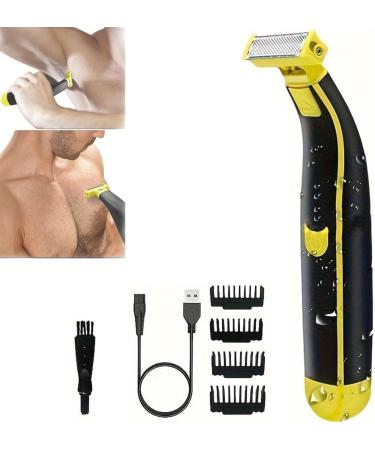 Stellaya Shaver Full Body Washed Wet and Dry Shaver Electric Body Hair Trimmer for Men Waterproof Male Hygiene Razor with 4 Types of Limited-Length Combs Waterproof Male Razor(1pcs) 1pcs Yellow