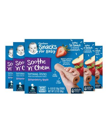 Gerber Baby Food, Sitter, Soothe N Chew Teething Sticks, Strawberry Apple, 5 Boxes of 6 Individually Wrapped Sticks (30 Count)