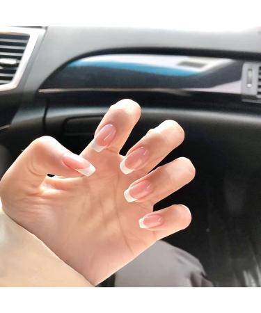 24Pcs/Set Press On Nails European and American style long white French nail ballet style False Nails Full Cover Nails Tips Artificial Finger Manicure Press on nails for Women and Girls