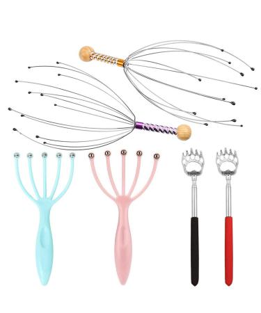 Kecrulv scalp massage set-2 scalp scratches 2 telescopic back scratches and 2 roller claw massage devices for stress relief and relaxation