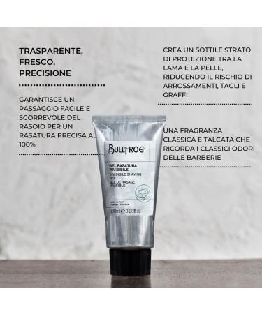 Bullfrog Invisible shaving gel protective gel for precise shaving contours and beard lines refreshing formula 954 natural ingredients 100 ml - Buy Online on GoSupps.com