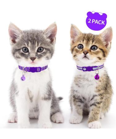 Taglory Reflective Cat Collar with Safety Clasp & Bell | Adjustable 2-Pack for Kittens & Cats (15-20cm) - Purple - Buy Online on GoSupps.com