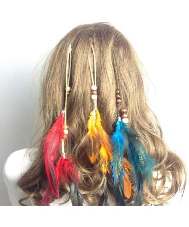 Minkissy 6pcs Colorful Bohemian Feather Hair Clips Set | Native American Indian Style Tassels Headdress | Decorative Hair Accessories - Buy Online on GoSupps.com