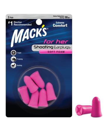 Mack's For Her Soft Foam Shooting Ear Plugs 3 Pair - Small Earplugs for Hunting Tactical Target Skeet and Trap Shooting
