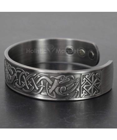 Wide Copper Magnetic Bracelet for Men Copper Wristband Pewter Plated Holistic Magnetic Band with 6 Strong Magnets Adjustable- Viking Eagle -VEP (M: Wrist 16.5-19.5cm/6.5-7.7") - Buy Online on GoSupps.com