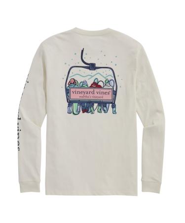 Vineyard Vines Men's Casual Watercolor Snowman Whale Long-Sleeve Pocket Tee S Marshmallow
