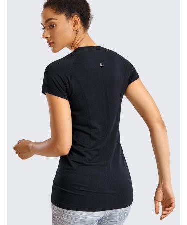 CRZ YOGA Seamless Women's Workout Shirt - Short Sleeve Athletic Tee, Quick Dry & Breathable - Black, Medium - Buy Online on GoSupps.com
