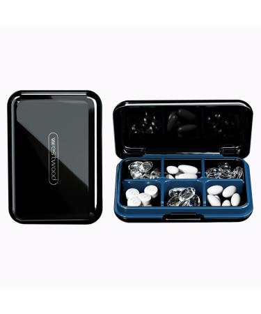 DUBSTAR Travel Pill Organizer Moisture Waterproof Small Pill Box for Pocket Purse 6 Compartments Portable Pill Case Medicine Vitamin Holder Container ,Black