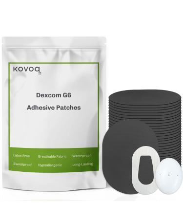 Kovoq Dexcom G6 Adhesive Patches  25 Waterproof Adhesive Patches + 1 Reusable Hardshell Cover  No Glue on Sensor  Sweatproof  Breathable(Black) US-G6-B-25
