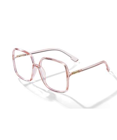 BIGGY Oversized Square Blue Light Blocking Glasses - Ultralight Anti Eyestrain | Reduce Eye Strain Nerd Glasses Reading book/TV/Computer/Gaming Frames for Women Men Anti UV (rectangle pink)
