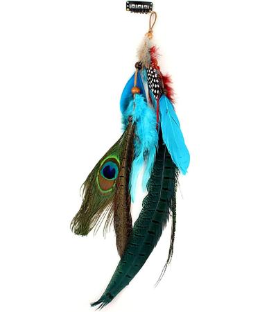 Handmade Peacock Feather Hippie Hair Extension Headband Bohemia Feather Hair Clips Comb with Bead Women Hairpin Headdress DIY Accessories - Buy Online on GoSupps.com