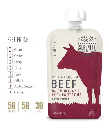 Serenity Kids Grass Fed Beef Baby Food Pouches with Kale & Sweet Potatoes - 6+ Months (12 Count) - Buy Online on GoSupps.com