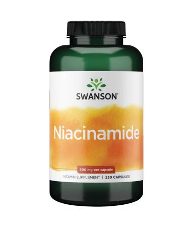Swanson Niacinamide 500mg Vitamin B3 no flush 250 capsules high dosage laboratory tested soy-free gluten-free non-GMO