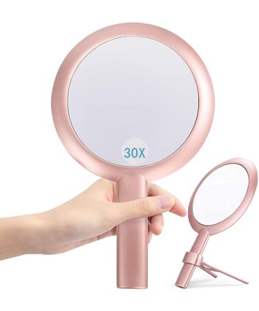 B Beauty Planet Handpiegel Double-sided mirror with stand 1x/30x magnification mirror vanity mirror round shape handheld with handle for women daily make-up (rose gold) 6in enlargement mirror-30x ros gold