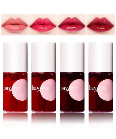 4 Colors Lip Stain Tint Set Mini Liquid Lipstick Hydrating Moisturizing Lip Cheeks And Eyes Natural Glossy Korean Lip Tint Stain Easy Application  Multi-use Lip and Cheek Tint  Long lasting Non-Stick Cup Waterproof Lip C...