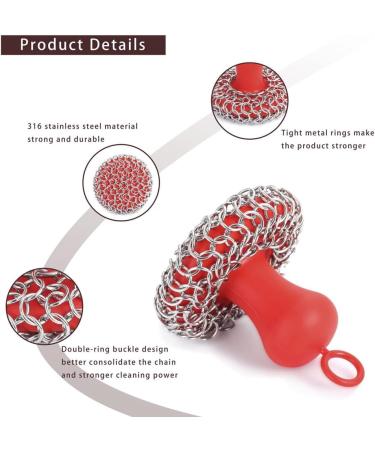 ecaqlin Cast Iron Chainmail Scrubber + Pan Stainless Steel Skillet Cleaner Scraper Tool for Cast Iron Pans Washable Red - Buy Online on GoSupps.com