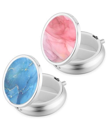 WLLHYF 2PCS Pill Case Metal 3 Compartment Small Medicine Pill Box Portable Decorative Vitamins Planner Pill Organizer Retro Travel Pillbox for Purse & Pocket