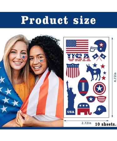 Hying Patriotic Temporary Tattoos - 10PCS American Flag 4th of July Design for Kids and Adults | Labor Day Decoration Party Supplies | Washable and Non-Toxic Patriotic Stickers - Buy Online on GoSupps.com