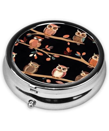 Cute Brown Cartoon Owls Mini Round Pill Box | 3 Compartment Pill Organizer for Travel & Home | Portable Medicine Case - Buy Online on GoSupps.com