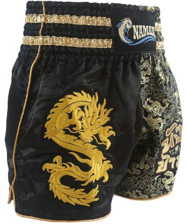 NAMAZU Muay Thai Shorts, High Grade MMA Gym Boxing Kickboxing Shorts - Black Large | Men and Women - Buy Online on GoSupps.com