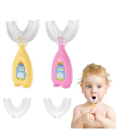 Children U-shaped toothbrush all round children U-shape toothbrush u toothbrush children toothbrush for the whole mouth manual toothbrush for children food quality silicone brush pink & yellow